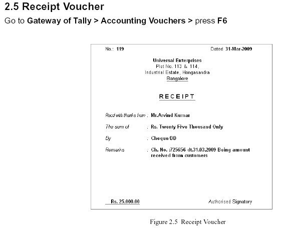 Receipt Voucher Report @ Tally.ERP 9